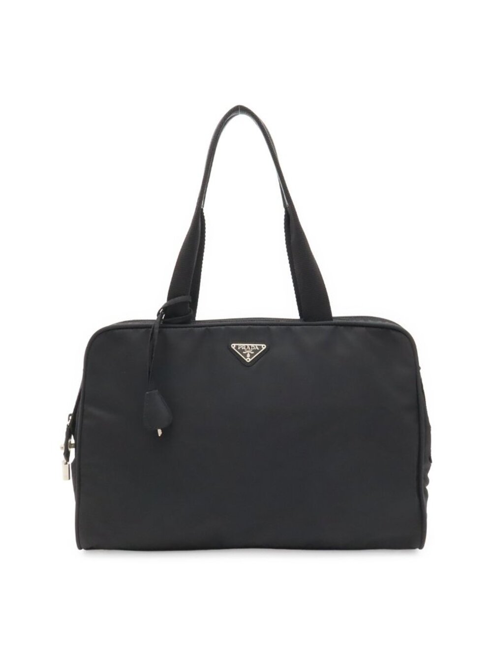 Prada Triangle Logo Business Briefcase Tote Bag Nylon Leather Black Silver